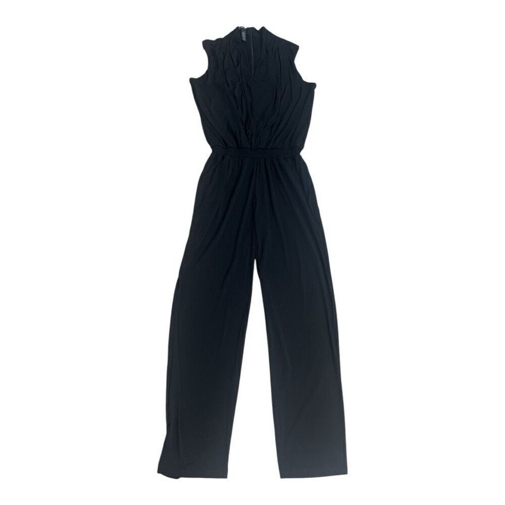International Concepts Jubilant Jumpsuit Women L Black Sleeveless V-neck Pockets